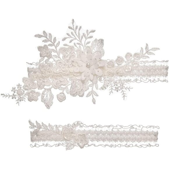 🆕Women White 2 Pieces Garter Set for Bride with Stretchy Soft Lace Band - Picture 5 of 5